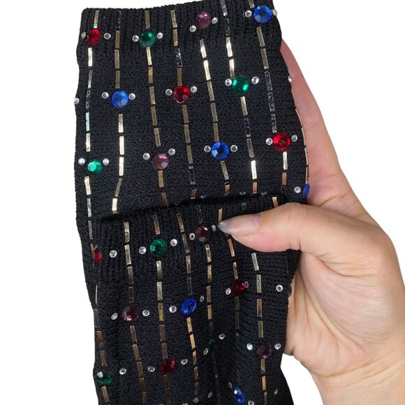 St. John $590 Black Gold Pailette Colorful Rhinestone Starburst Sweater SZ S - Picture 14 of 14